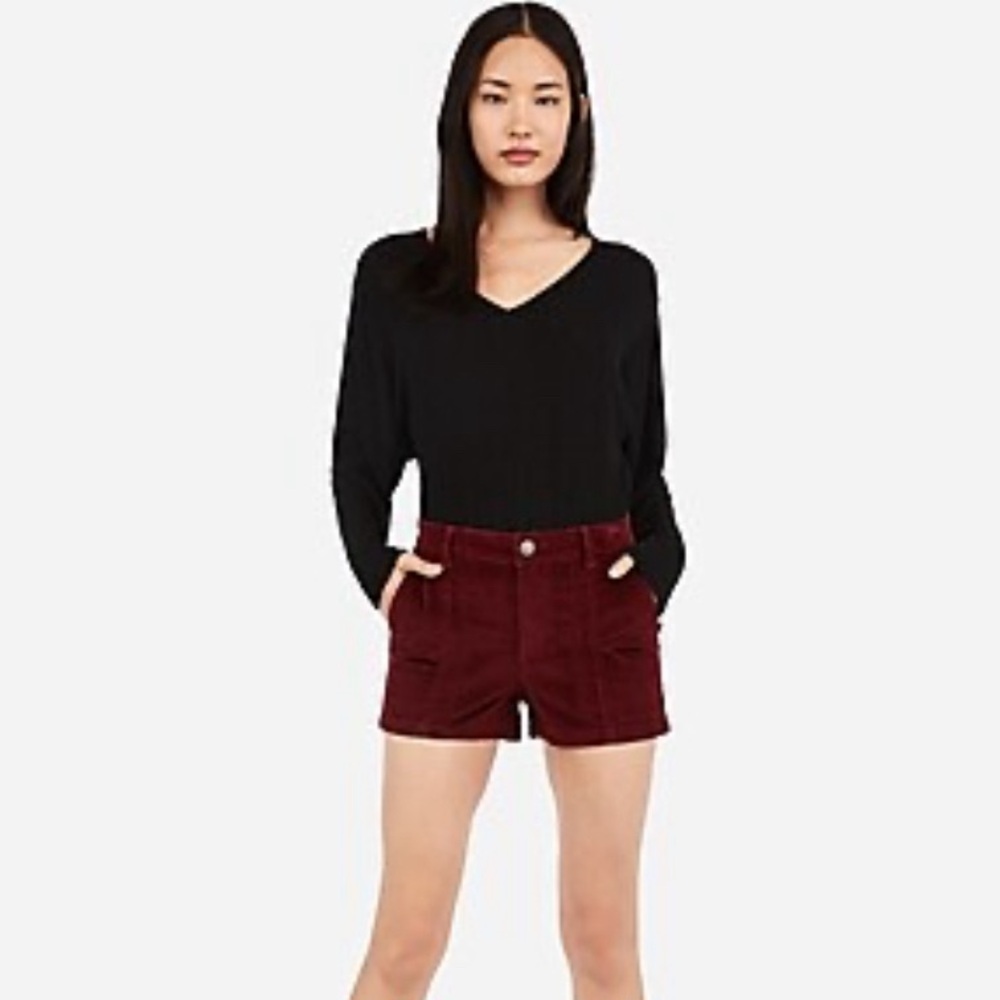 Express High Waisted Seamed Front Corduroy Short